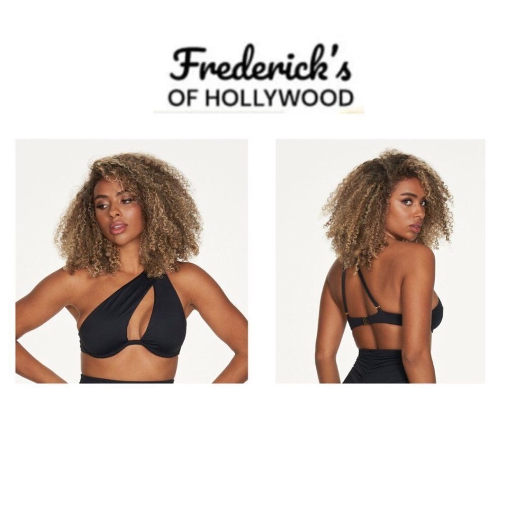 Frederick's of Hollywood small black Taormina one shoulder bikini top - Picture 7 of 12